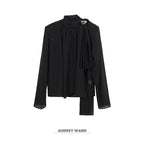 audreyyang Shape Retaining Loose Fit Stand Collar Long Sleeve For Women Polka Dot Blouses