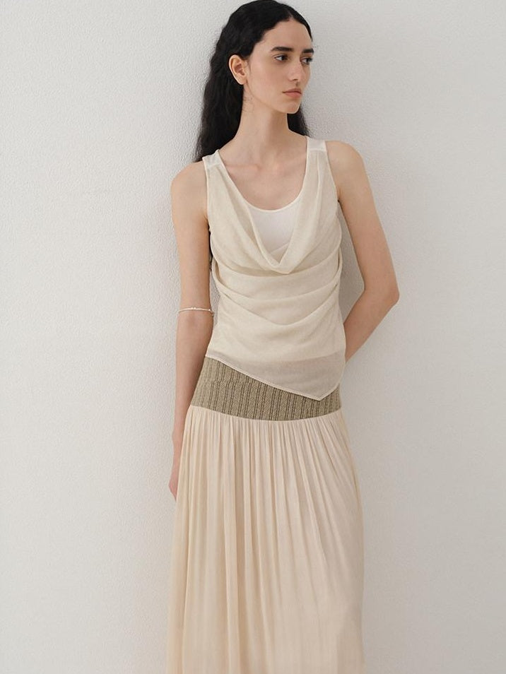 someonesometimes Tencel Wool Blend Slim Fit Commuter Workwear Unlined Beige Women Tank Tops