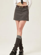 ikyou Lined Embroidered A Line Mid Waist Slim Casual Women Brushed Mini Skirts