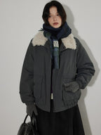 Lofi choose Warm Thick Loose Fit Commuter Zipper Long Sleeve Green Haze Gray Bomber Jackets