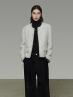 unspoken Lambswool Minimal Commuter Loose Single Button Round Neck Women Cropped Jackets