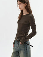 fano Lyocell Blend Slim Fit Minimal Commuter Crew Neck Women Long Sleeve T-Shirts