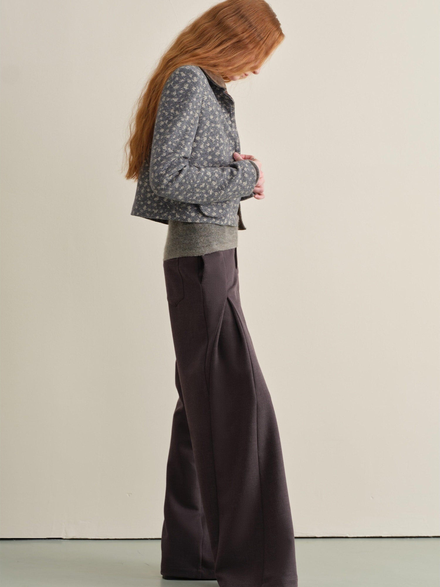 someonesometimes Wrinkle Resistant Minimal Workwear Natural Waist Women Purple Straight Pants