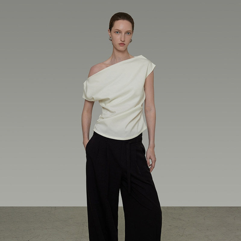 unspoken_Asymmetric_Neck_Pleated_Minimal_Slim_Fit_Office_Women_Polyester_Basic_Crop_Tops_MISSTT