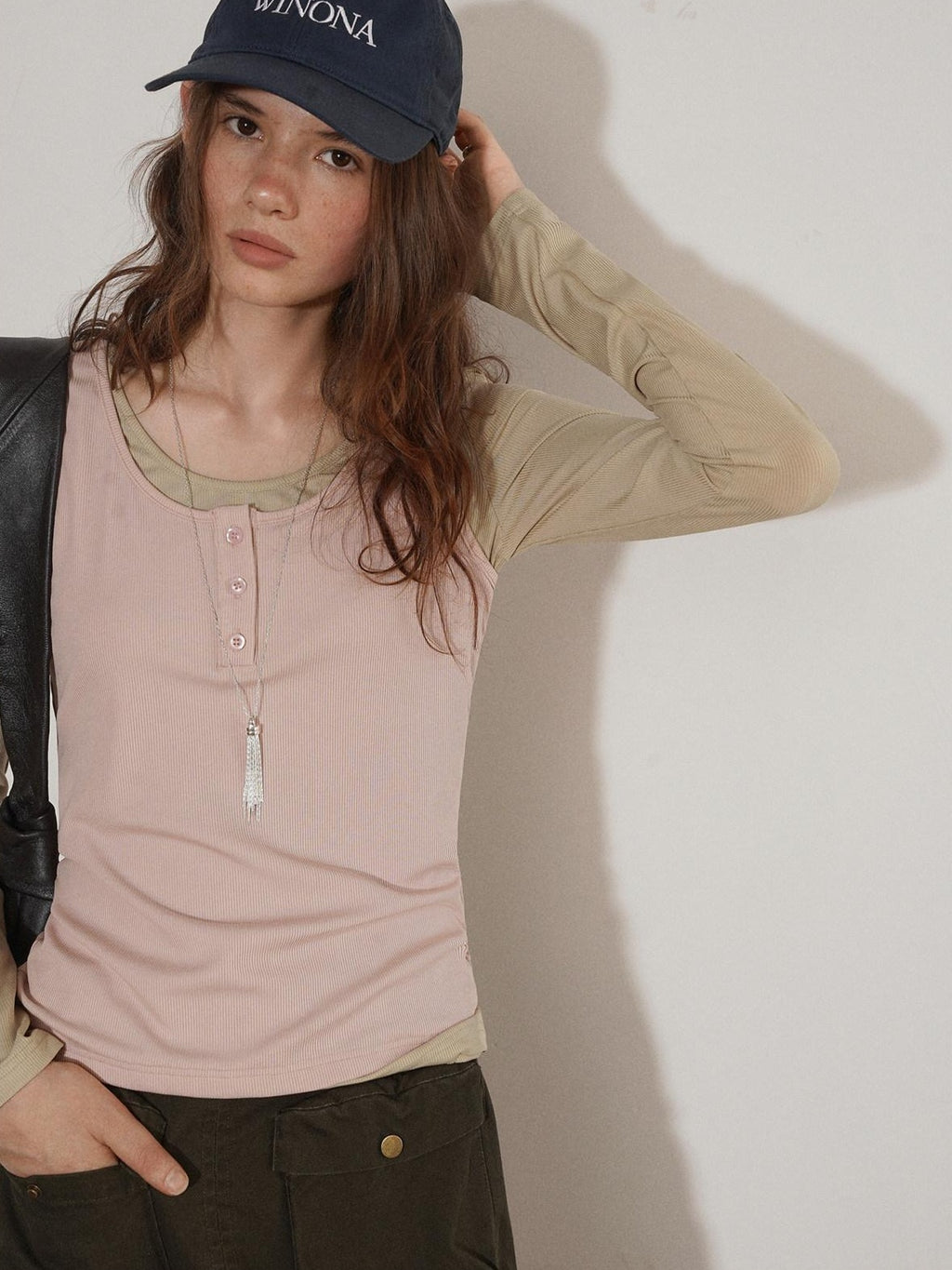 Lofi choose Slim Fit Commuter Round Neck Women Khaki Green Light Gray Long Sleeve T-Shirts