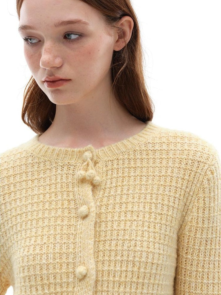 someonesometimes Soft Alpaca Blend Commuter Artsy Crew Neck Button Long Sleeve Cream Cardigans