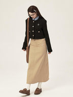 ikyou 3D Button Trim Slim Fit Office Long Sleeve Solid Polyester Cropped Jackets