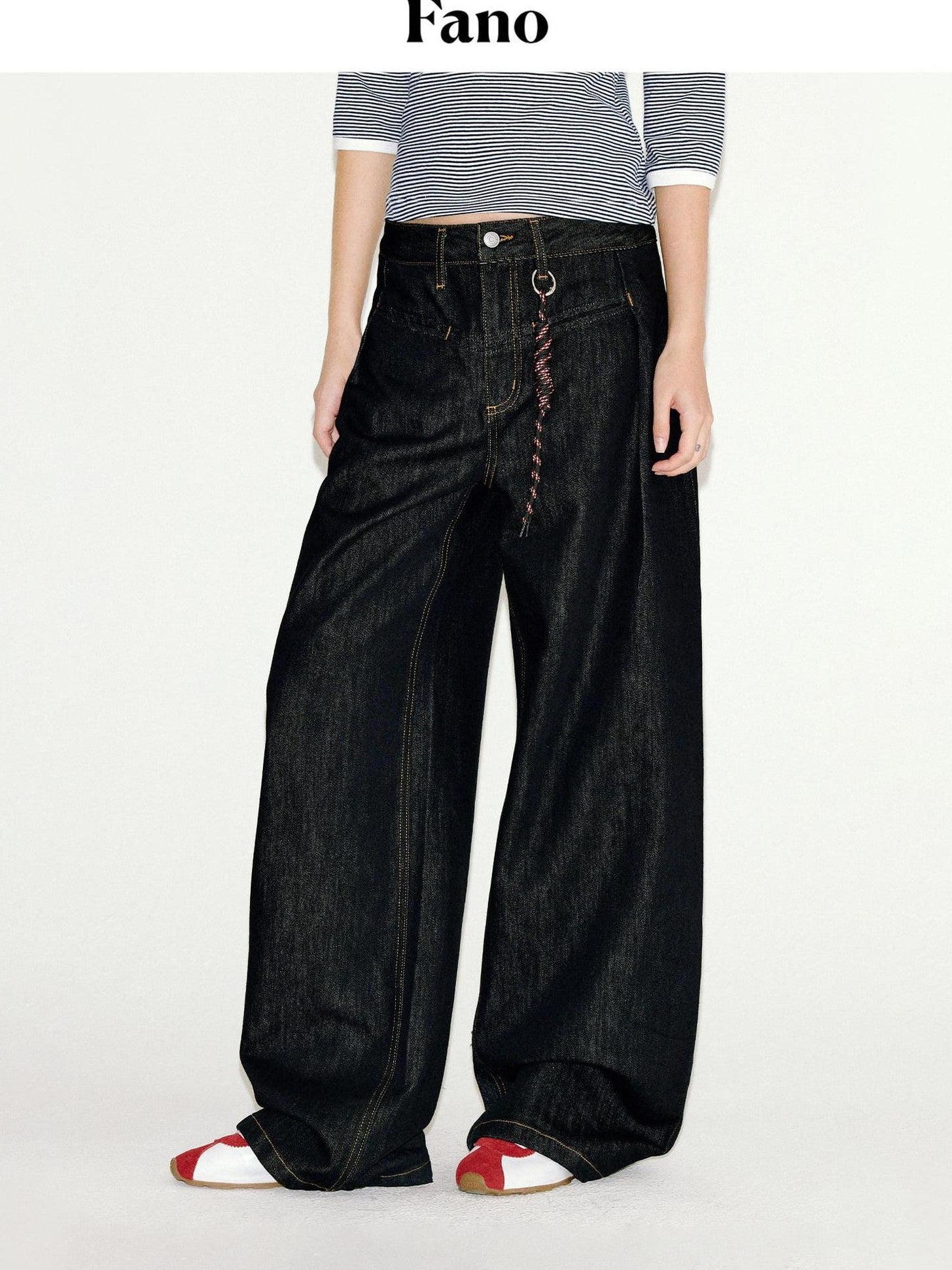 fano Comfortable Everyday Natural Waist Loose Fit Youth Black Straight Leg Jeans