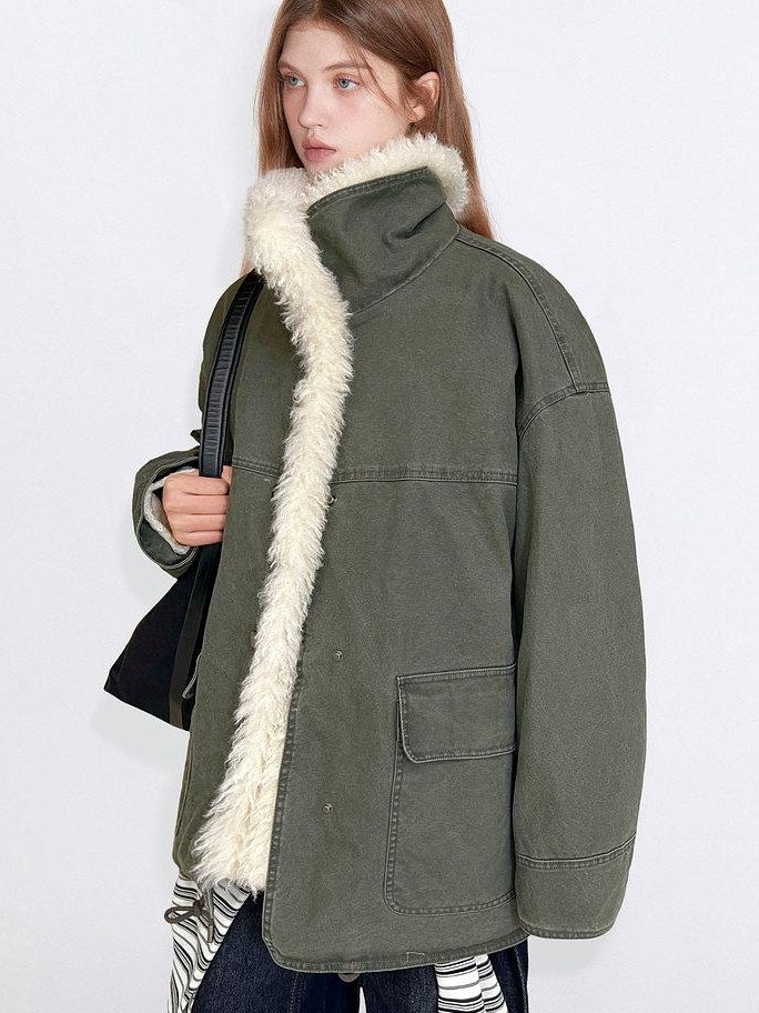 fano 90% White Duck Down Warm High Waist Loose Stand Collar Women Green Down Jackets