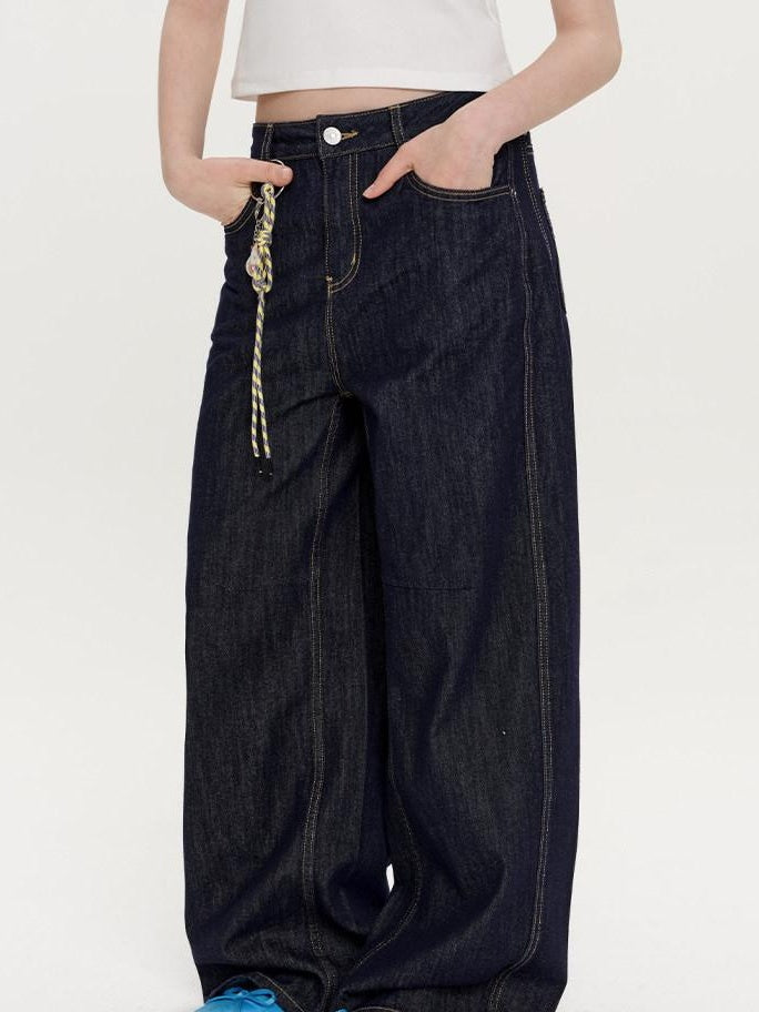fano Micro Stretch Cotton Relaxed Natural Waist Pear Fit Dark Denim Wide Leg Jeans