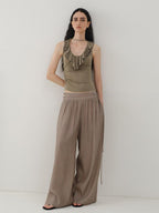 someonesometimes Light Lyocell Slim Ruffle Tie Cami Workwear Women Olive Green Tank Tops