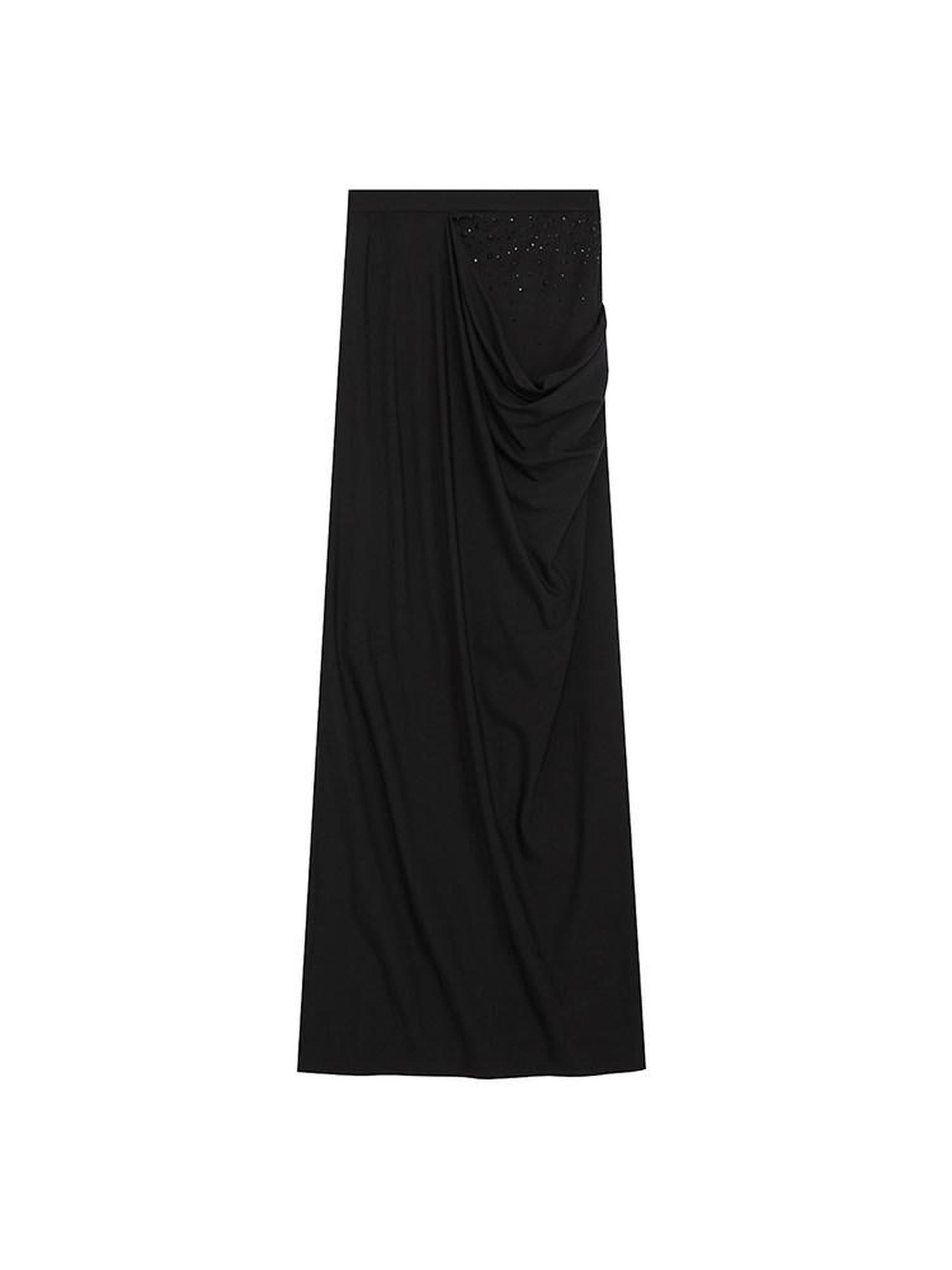 unspoken Sleek High Waist Minimal Office Pencil H Line Viscose Black Maxi Skirts