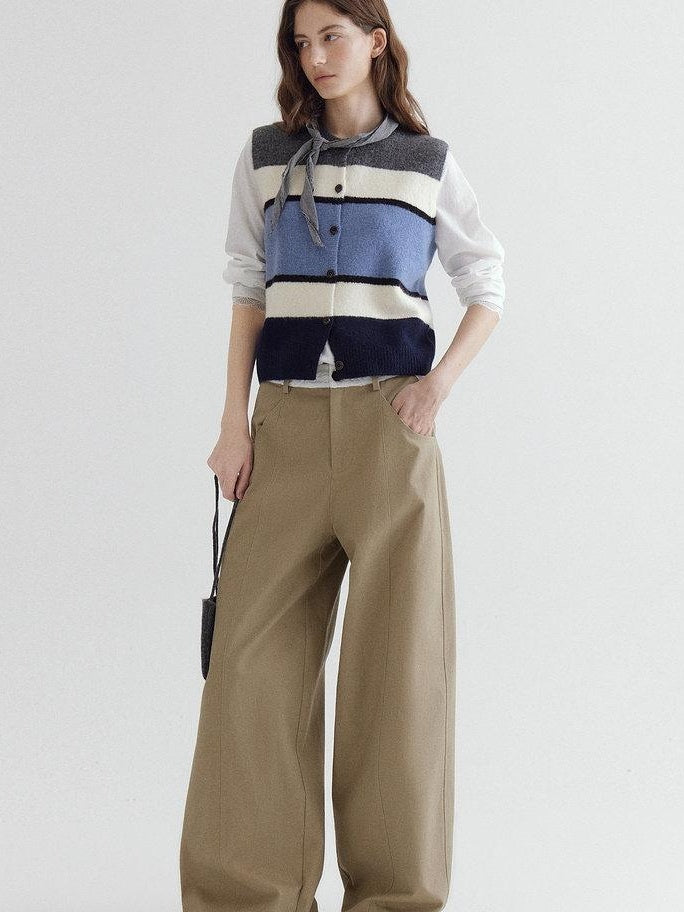 fano Warm Korean Commuter Straight Stripe Round Neck Women Acrylic Cardigans