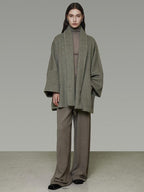 unspoken Soft Wool Blend Tailored Cut Minimal Commuter Loose Fit Tobacco Green Wool Coats