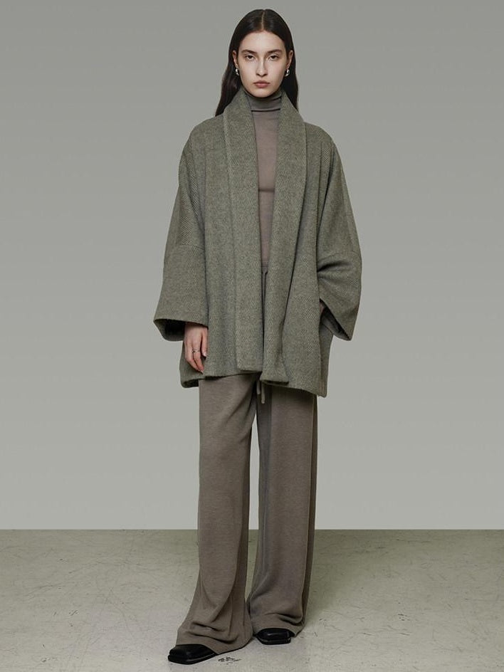 unspoken Soft Wool Blend Tailored Cut Minimal Commuter Loose Fit Tobacco Green Wool Coats