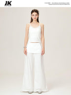 Lace V-neck Slim Fit Slight Stretch Daily Wear Women White Short Thin Camisoles