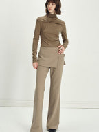 someonesometimes Asymmetrical Tie Natural Waist Micro Flare Women Polyester Blend Flared Pants