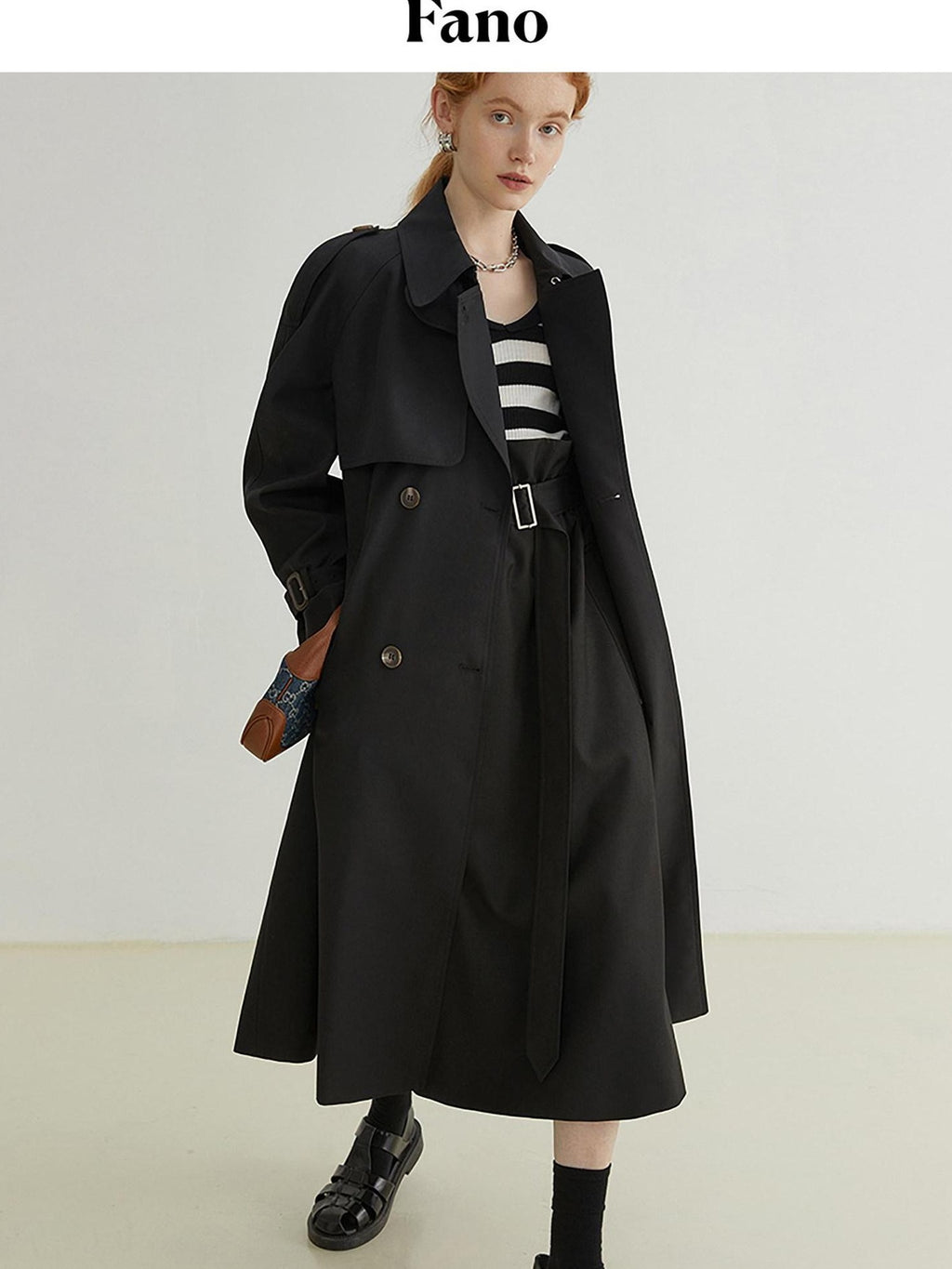 fano Classic Double Breasted Long Straight Fit Commuter Women Khaki Trench Coats