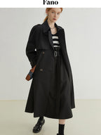 fano Classic Double Breasted Long Straight Fit Commuter Women Khaki Trench Coats