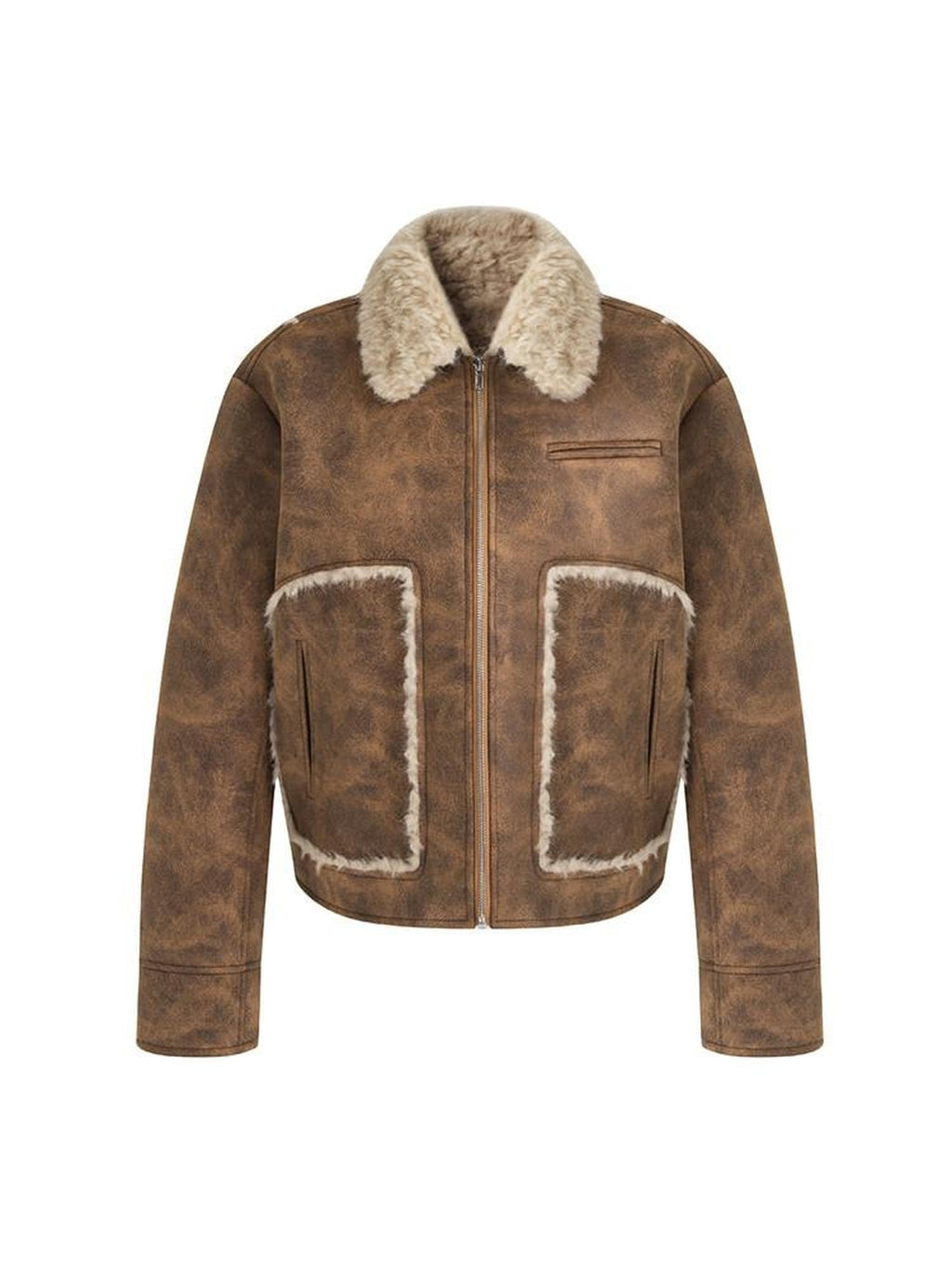 unspoken Faux Fur Lined Oversized Zip Pocket Barn Style Women Khaki Leather Jackets
