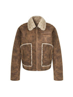 unspoken Faux Fur Lined Oversized Zip Pocket Barn Style Women Khaki Leather Jackets