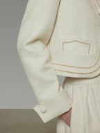 unspoken Cropped V-neck Blazer Tailored Slim High Waist Cotton Office Top & Skirt Sets
