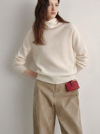 fano 100 Percent Wool High Neck Straight Minimalist Commuter Women Pullover Sweaters