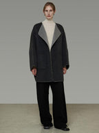 unspoken Warm Thick 3D Tailored Loose Fit Lapel Collar Commuter Women Charcoal Wool Coats