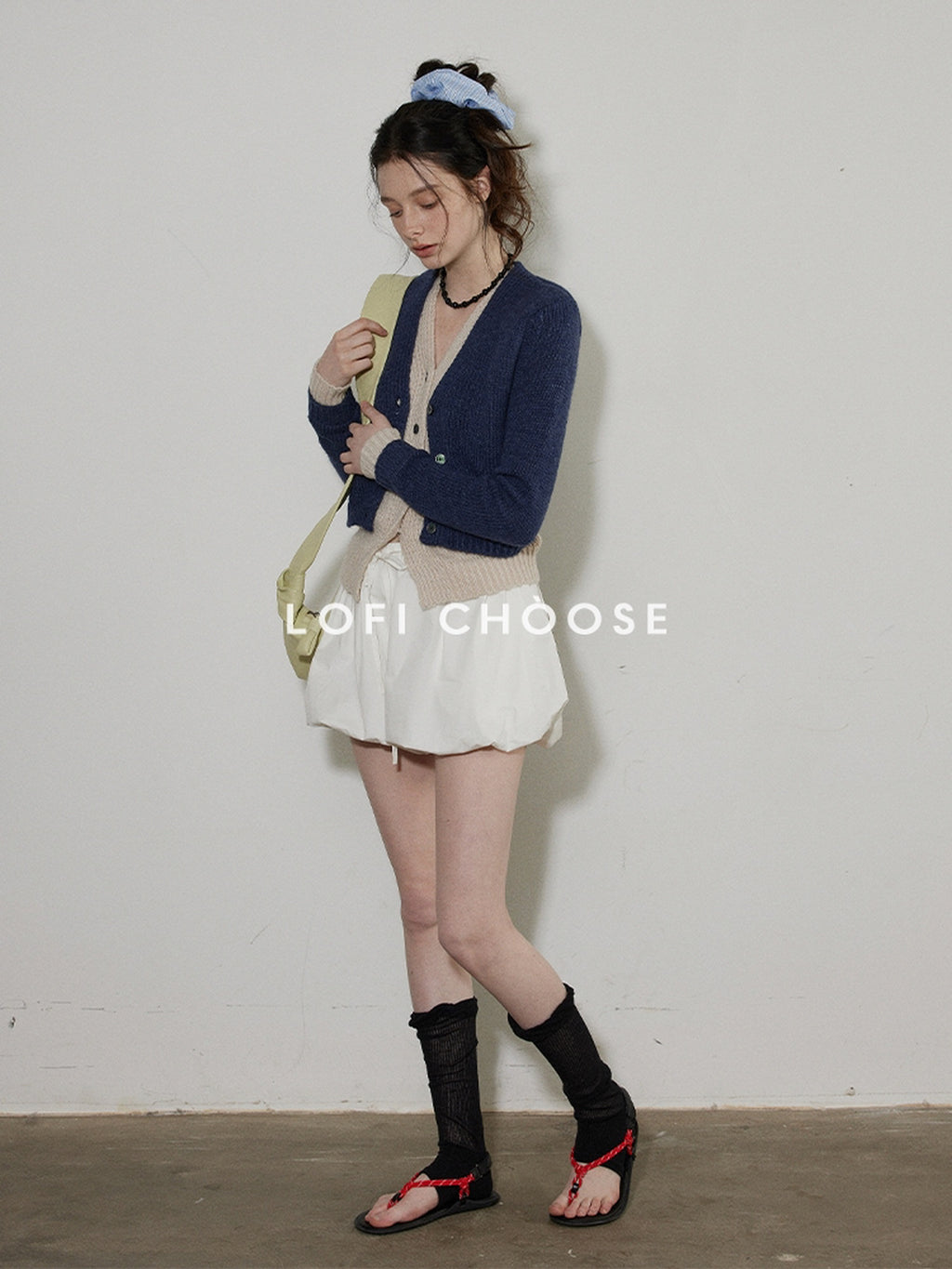 Lofi choose Faux Two Piece Layered Loose Fit V-neck Button Front Office Women Knit Cardigans