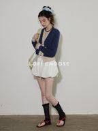 Lofi choose Faux Two Piece Layered Loose Fit V-neck Button Front Office Women Knit Cardigans