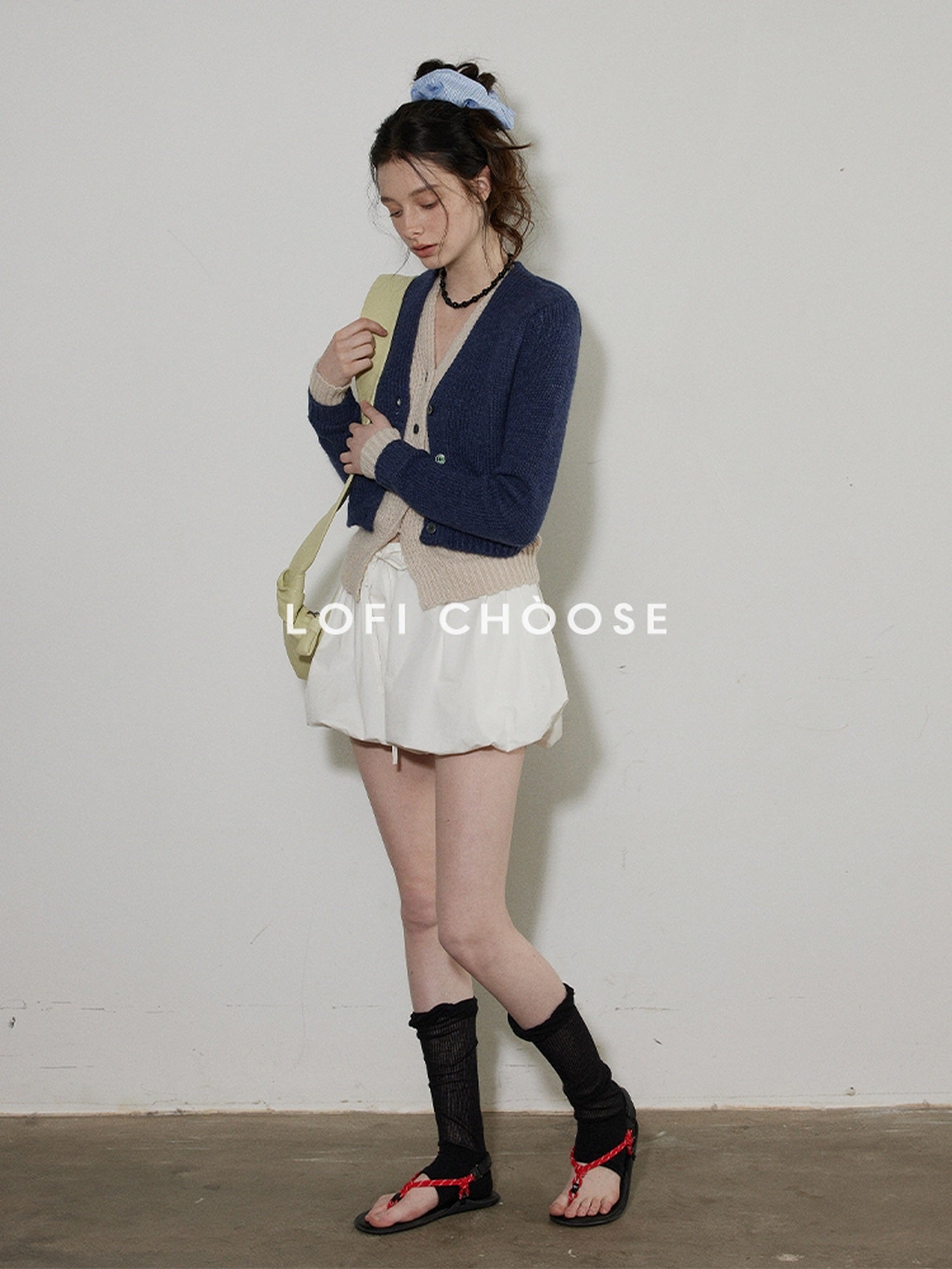 Lofi choose Faux Two Piece Layered Loose Fit V-neck Button Front Office Women Knit Cardigans
