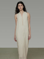 unspoken Soft Tencel Blend Minimal Halter Vneck Aline Relaxed Waist Maxi Dresses