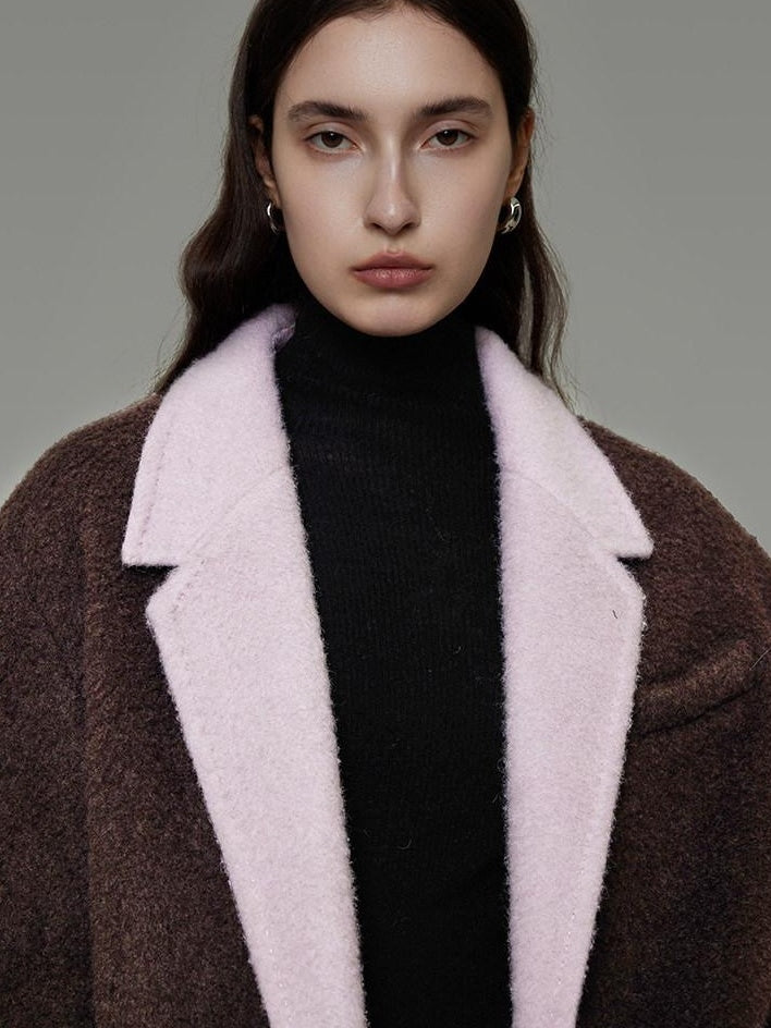 unspoken Soft Wool Blend Loose Commuter Coat 3D Tailoring Lapel Collar Women Wool Coats