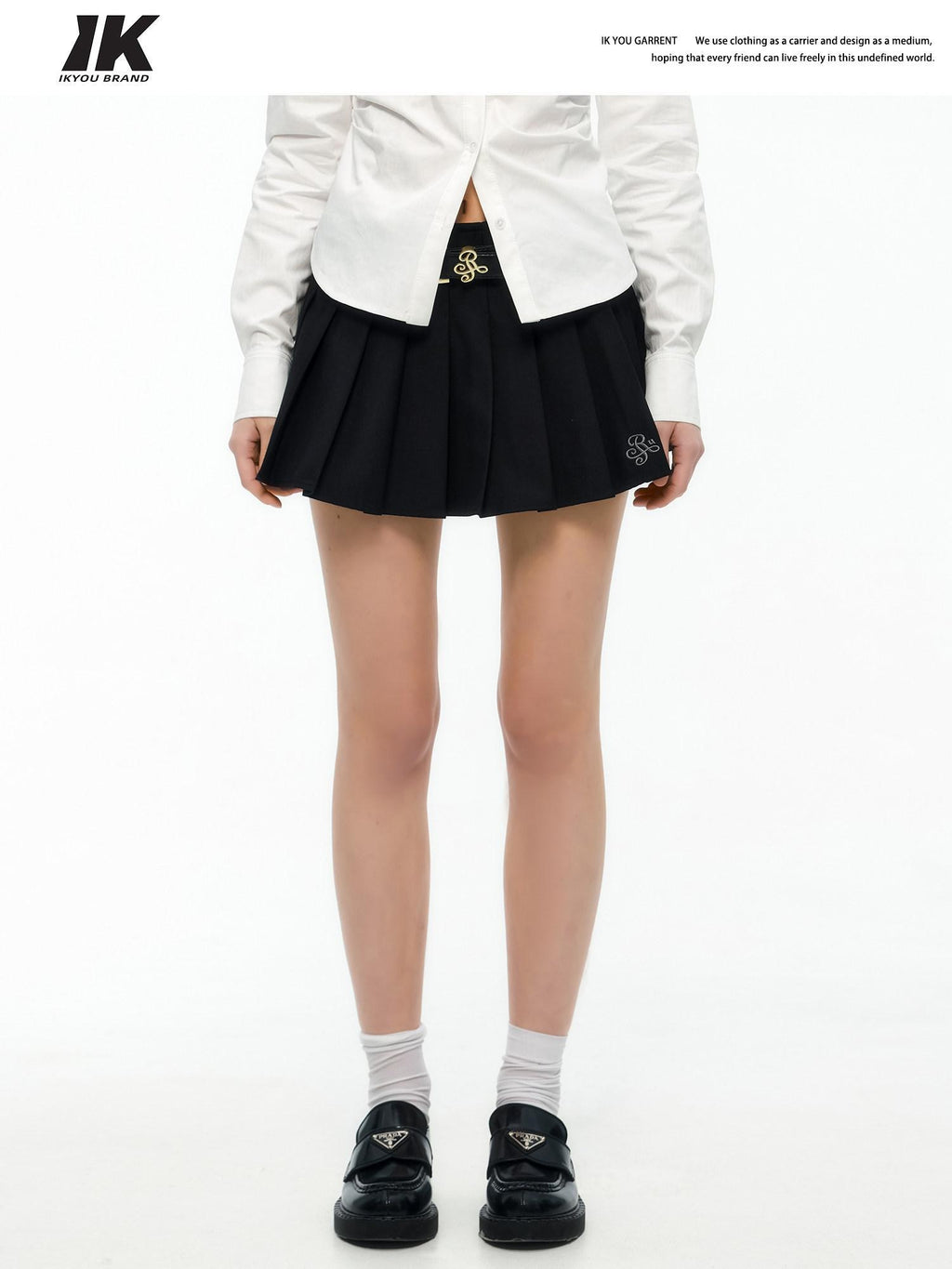 ikyou Colorfast Casual Embroidered Pleated Aline Mid Waist Polyester Women Mini Skirts