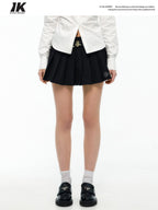 ikyou Colorfast Casual Embroidered Pleated Aline Mid Waist Polyester Women Mini Skirts