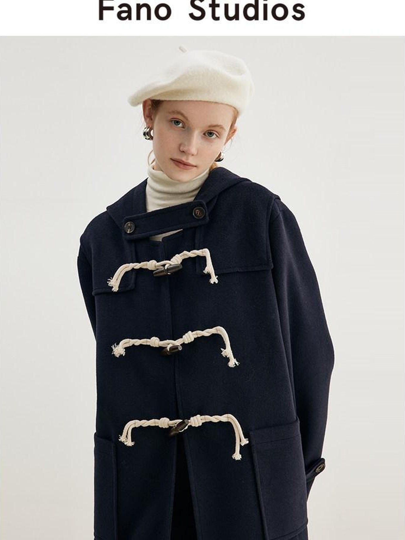 fano Thick Hooded Toggle Midlength Straight Pocket Commuter Solid Long Coats