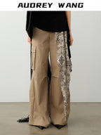 audreyyang Cotton Blend Geometric Pocket Relaxed Fit Commuter Women Straight Pants