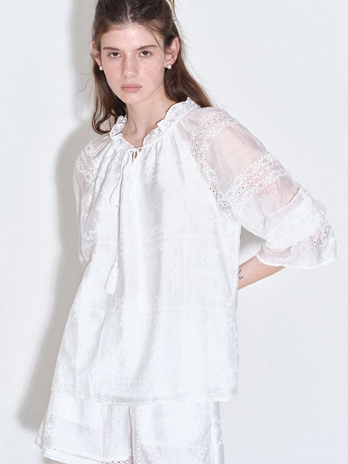 fano Breathable Lyocell Relaxed Three Quarter Sleeve White Lounge Top & Shorts Sets