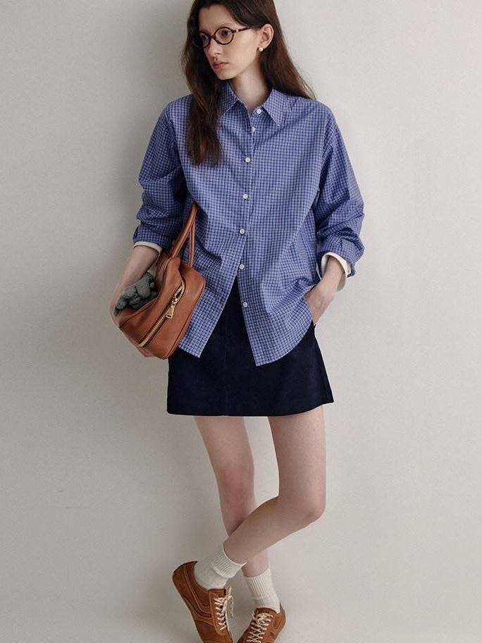 fano Skin Friendly Breathable Cotton Loose Fit Buttoned Collared Women Blue Shirts