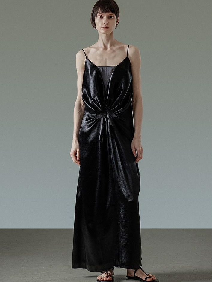 unspoken Satin Minimal V-neck Camisole Natural Waist City Commuter Women Maxi Dresses