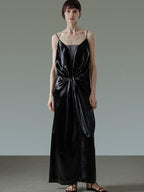 unspoken Satin Minimal V-neck Camisole Natural Waist City Commuter Women Maxi Dresses