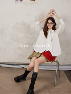 Lofi choose Elegant Ribbon Tie Neck Office Loose Fit Long Sleeve Button Blouses