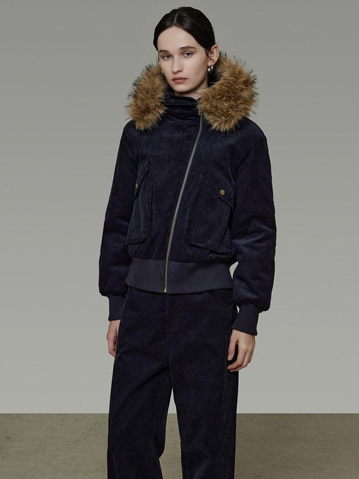 unspoken Thick Cotton Hooded Oversized Minimal Commuter Navy Zippered Puffer Jackets