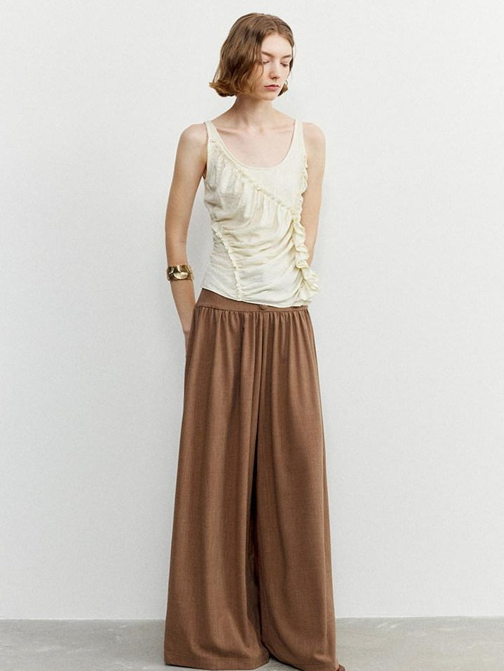 someone sometimes Ruffled Lettuce Edge Slim Fit Original Design Viscose Blend Cream Tank Tops