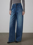 unspoken High Waist Washed Durable Denim Blue Loose Versatile Cotton Wide Leg Jeans