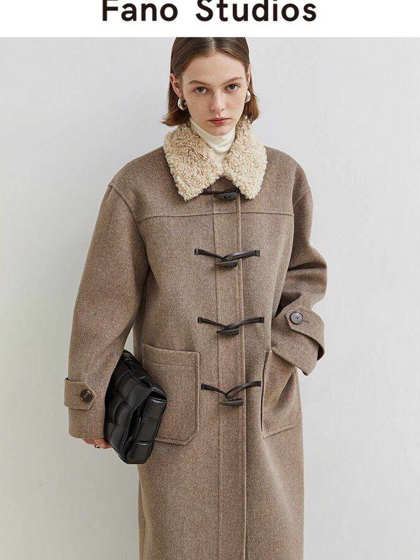fano Warm Thick Mid Length Stand Collar Straight Commuter Young Women Wool Coats