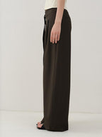 someonesometimes Minimalist Work Natural Waist Button Tea Brown Stretch Wide Leg Pants