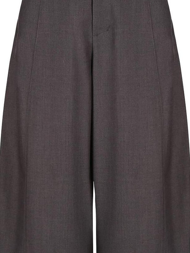 fano Poly Rayon Blend Mid High Waist Minimal Commuter Pine Gray Wide Leg Pants