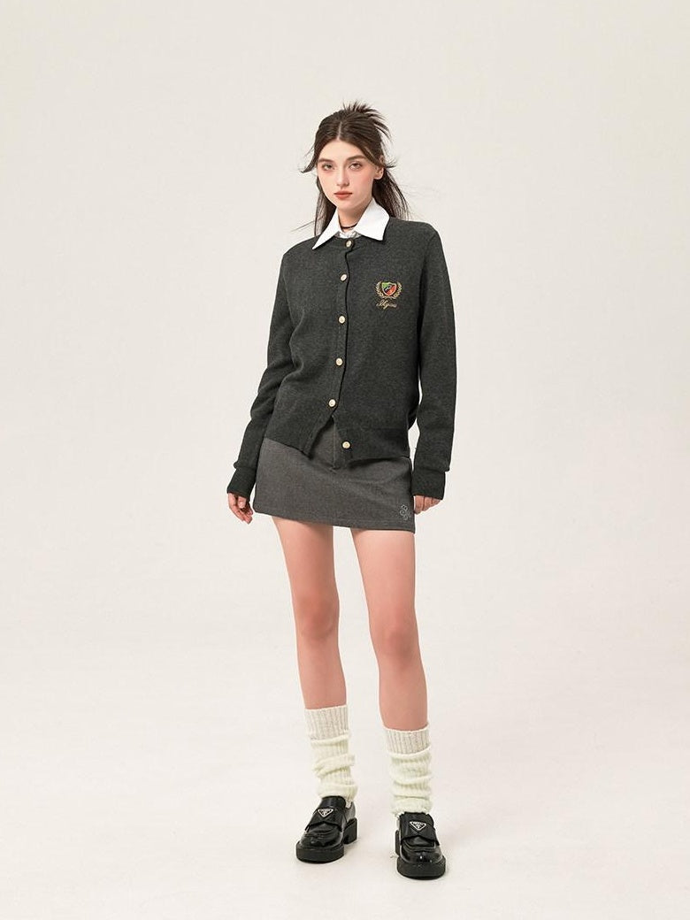 ikyou Embroidered V-neck Minimal Office Knit Button Front Long Sleeve Cardigans