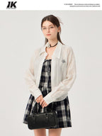ikyou Slimming Cinched Waist Strappy Plaid A Line Office Midi Dresses